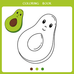 Simple educational game for kids. Cute avocado for coloring book