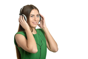 Girl listening to music in headphones