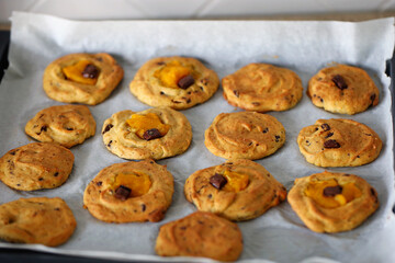 Pumpkin Cookies with Chocolate Drops. Food photography