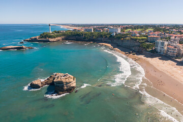 Drone view, la grande plage and anglet, biarritz, pays basque, france - obrazy, fototapety, plakaty