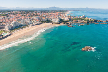 Aerial view, la grande plage, biarritz, basque country, france - obrazy, fototapety, plakaty