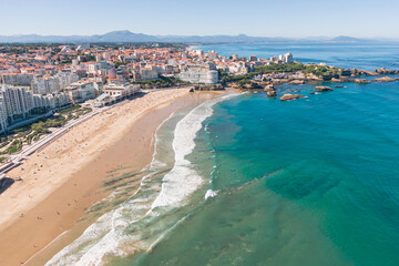Fototapeta premium Drone view, la grande plage, biarritz, basque country, france