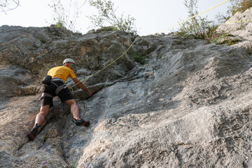 Climber single pitch from below, Presles, Vercors, France
