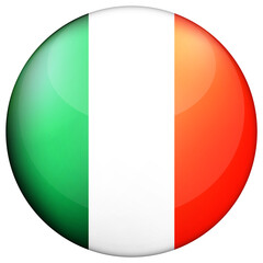 Glass light ball with flag of Ireland. Round sphere, template icon. Irish national symbol. Glossy realistic ball, 3D abstract vector illustration highlighted on a white background. Big bubble.