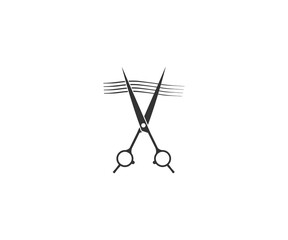 Scissors and hair icon on white background. Vector illustration.