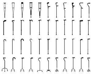 Silhouettes of sticks and crutches  on a white background	