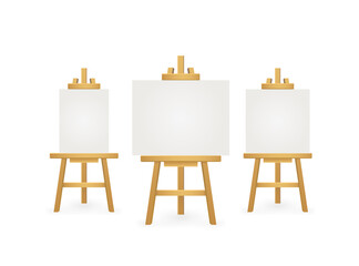 White easel on white background. Watercolor mockup on black backdrop. Brush painting. Vector paint.