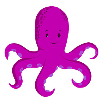 purple octopus vector illustration. A sea creature in a flat design. The octopus with tentacles icon is isolated on a white background. Water Animal with with Velcro Straps