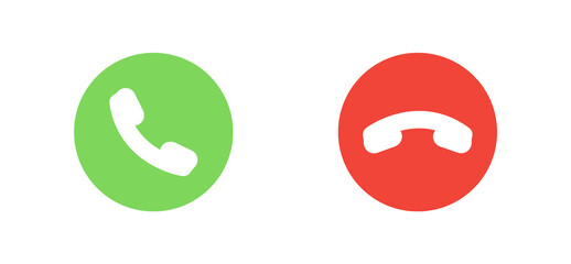 Answer and decline phone call buttons. Green yes/no buttons with handset silhouettes icon. Phone call icons. Vector illustration. EPS 10 - obrazy, fototapety, plakaty