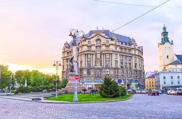 Adam Mickiewicz square in Lvov, Ukraine