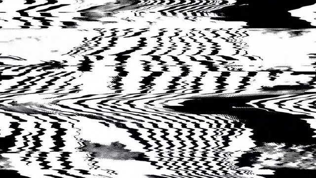 Intentional datamosh distortion fx: zebra black-and-white stripes, moving like slow waves, a typical empty tv transmission screen.
