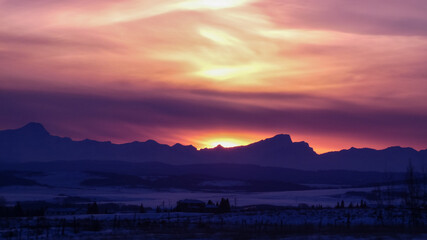 Hazy mountain sunset 