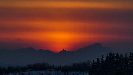 Orange sunrise over the mountains