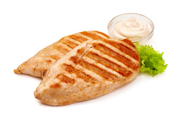 Grilled chicken breast, isolated on white background
