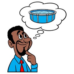 Man thinking about  a Swimming Pool - A cartoon illustration of a man thinking about a Swimming Pool.