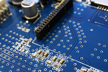 Printed Circuit Board. Close-up. Macro photography. Selective focus.