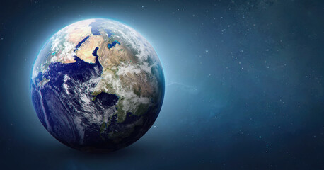 Obraz na płótnie Canvas Sphere of Earth planet in outer space. Blue ocean and continents. Solar system element. Elements of this image furnished by NASA