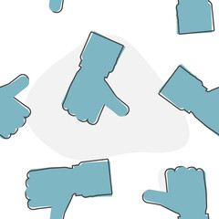 Hand Thumb Up icon flat. Vector illustration thumb up cartoon style on seamless pattern on a white background.