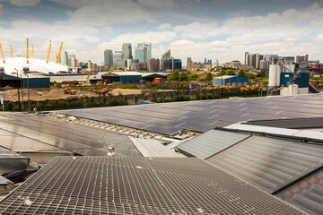 Solar thermal and solar PV panels on the roof of the Crystal building