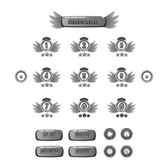 Silver wing selected level game with button set design vector