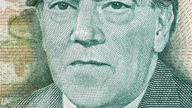 Heitor Villa-Lobos (1887 &ndash; 1959) on Brazil 500 Cruzados (1988) banknote tilting, famous Brazilian composer