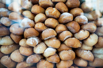 homemade loafs of bread in a bakery store