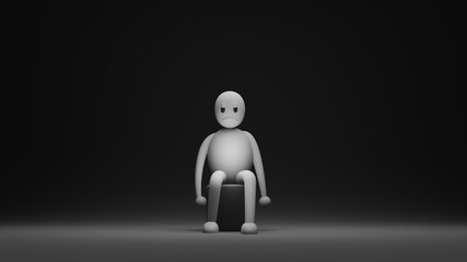 3D stylish of sad people in dark background from front view. 3D Illustration in spotlight with copy space