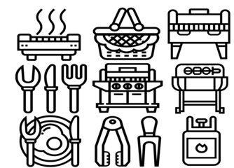Thin line icons set of barbecue and grill. Outline symbol collection. Editable vector stroke.