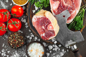 Raw meat with spices, on a cutting table.Natural product.