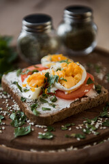 bruschetta with tomato and eggs isolated on plate.