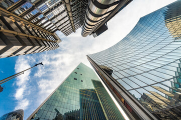 Lloyds building , Gherkin and glass towers at the city of London