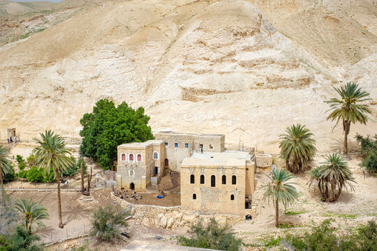 Houses near Ein Quelt spring, Wadi Quelt, Jericho, West Bank, Palestine