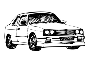 Hand drawn car sketch. Car abstract vector design concept. View of hand drawn car model.