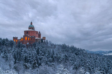 Basilica San Luca Bologna in the snow . Church in the snow © webcesastock