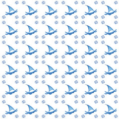 Watercolor seamless patterns in Azulejo style - Portugal painting style Hand painted digital paper in different shades of blue. Scrapbook, wrapping paper, wall paper, textile & fabric design Handmade 