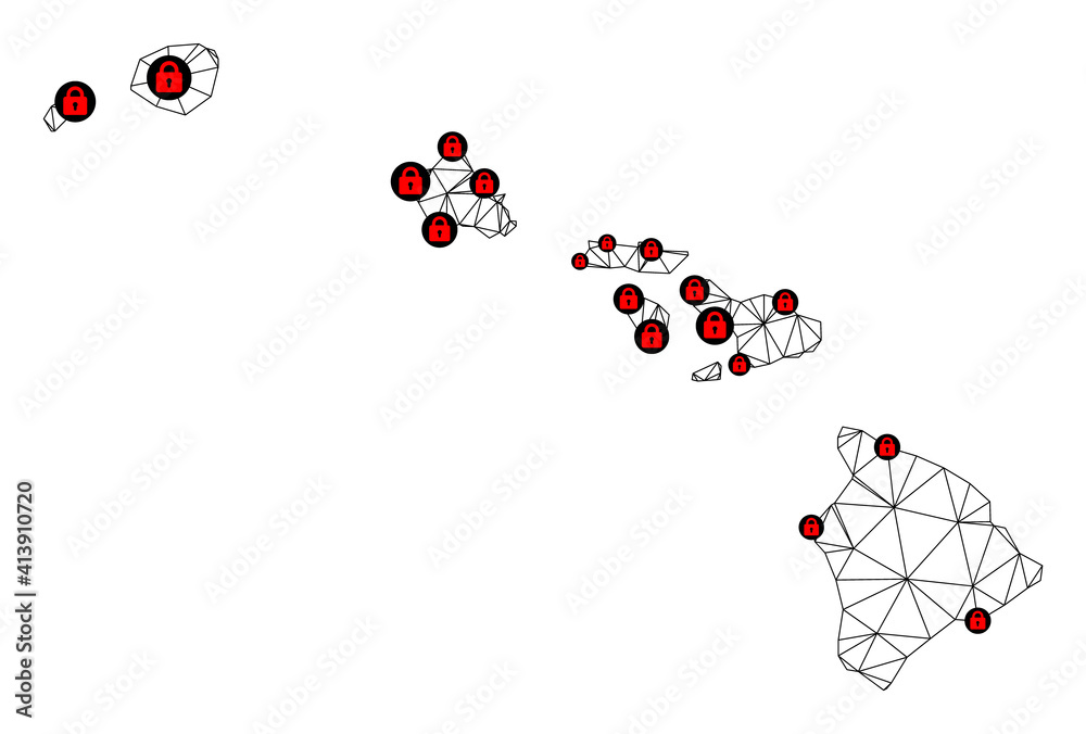 Wall mural polygonal mesh lockdown map of hawaii state. abstract mesh lines and locks form map of hawaii state.