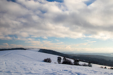 landscape with snow covered mountains