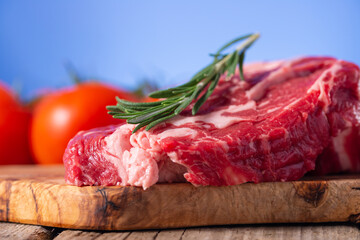 Fresh Slice Beef Steak Rosemary Ingredients Background Sale and Trade Meat Meat Markets