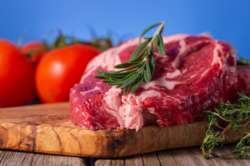Fresh Slice Beef Steak Rosemary Ingredients Background Sale and Trade Meat Meat Markets
