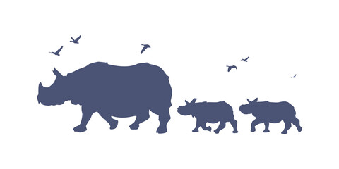 Rhino family  on white background. Vector.