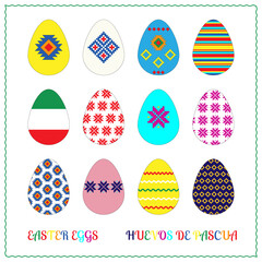 Easter eggs set. Flat design on white background. Vector illustration. Huevos de pascua.
