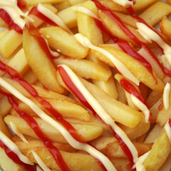 french fries with ketchup and mayonnaise
