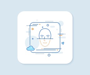 Face recognition line icon. Abstract square vector button. Faces biometrics sign. Head scanning symbol. Face recognition line icon. Quality concept badge. Vector