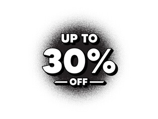 Up to 30 percent off Sale. Dotwork stain pattern. Stipple dots banner. Discount offer price sign. Special offer symbol. Save 30 percentages. Abstract dotted circle. Discount tag banner. Vector
