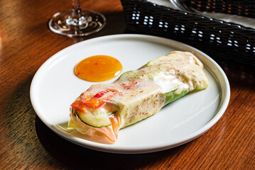 spring roll with fresh vegetables and sauce