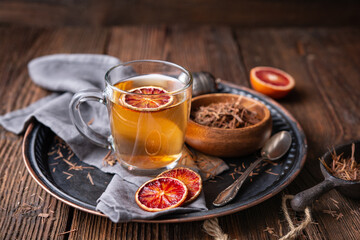 Medicinal Pau d'Arco bark tea also known as Lapacho in a glass cup