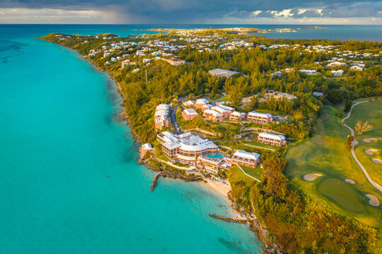 An luxury hotel is on the island in Bermuda