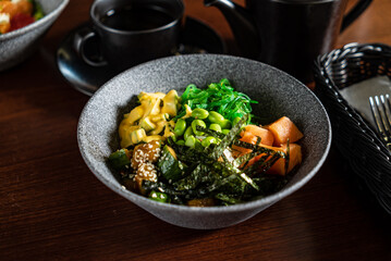 buddha bowl on the wooden table