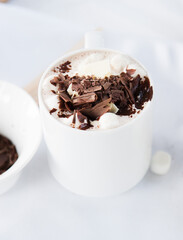 Hot chocolate drink with whipped cream and shaved chocolate...