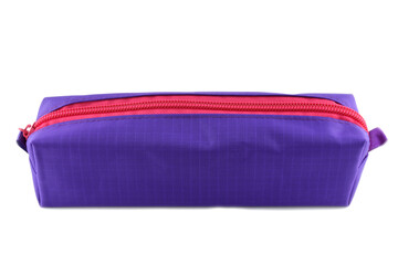 Purple pencil case with a red lock.